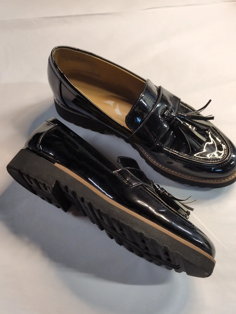 Franco Sarto Carolynn Tassel Loafer Black Faux Patent, Size 10